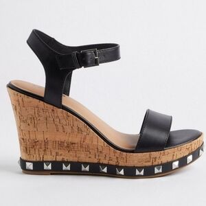 Torrid Cork Silver Studded Adjustable Strap Open Toe Platform Wedge Size 9WW